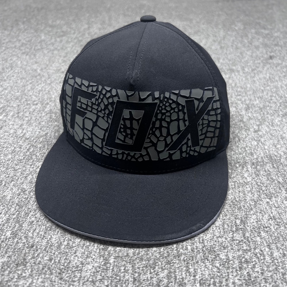 Fox Racing TruDri Snapback Hat Black Grey Crackle Print Flat Brim Cap